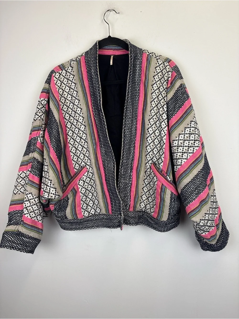 Free People Boho Southwestern Cropped Jacket Cardigan XS Oversized Dolman Sleeve